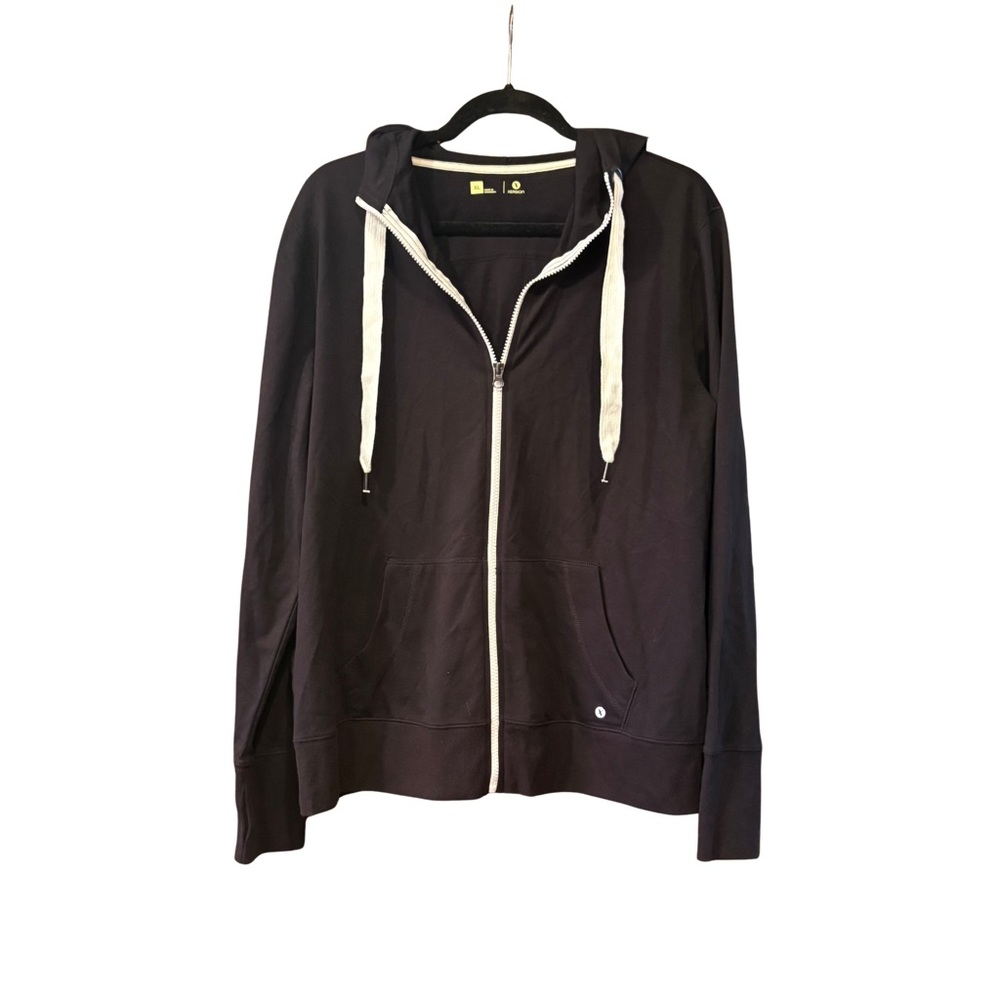 Xersion Full Zip Hoodie $50 Jacket XL Black w/ White Contrast Trim EUC